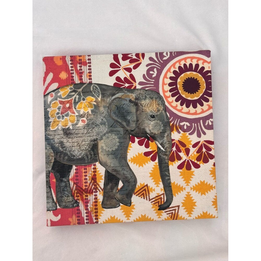 Decorative Bohemian Elephant Textured Canvas Wall Art